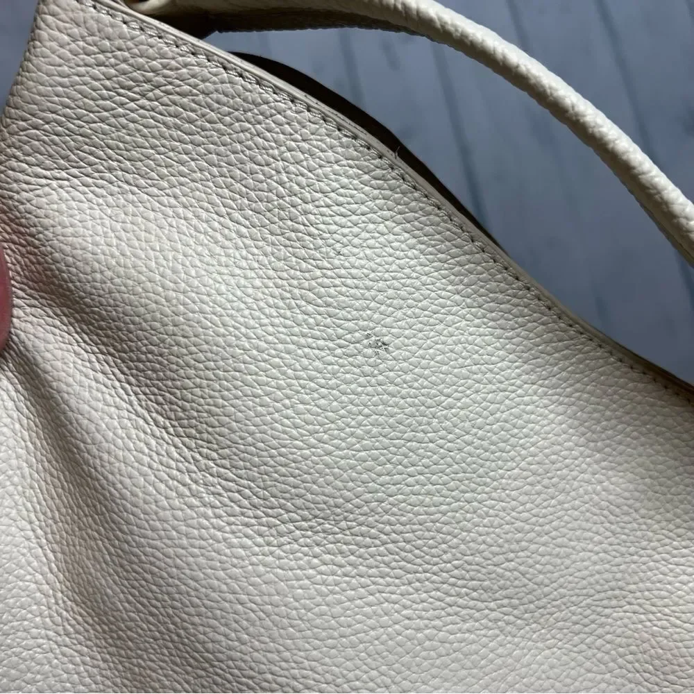Tote Le Monde Ivory Pebbled Leather Slouchy Hobo Shoulder Bag Quiet Luxury Chic